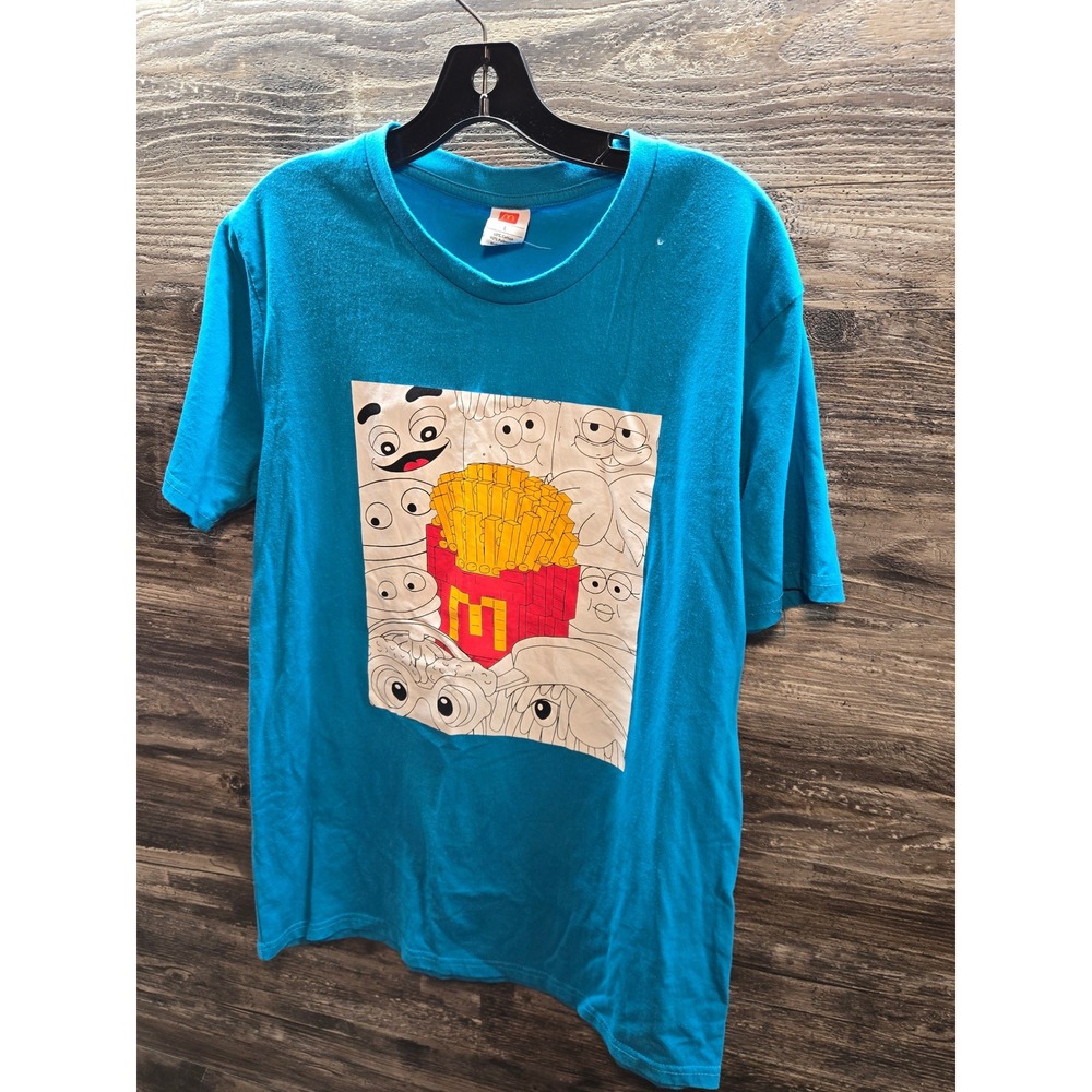 McDonalds French Fries Graphic T-Shirt Mens Large‎ Turquoise Blue Short Sleeve L